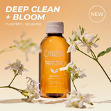 Cloud Theory Bloom brush cleaner, 200ml amber bottle with jasmine flowers