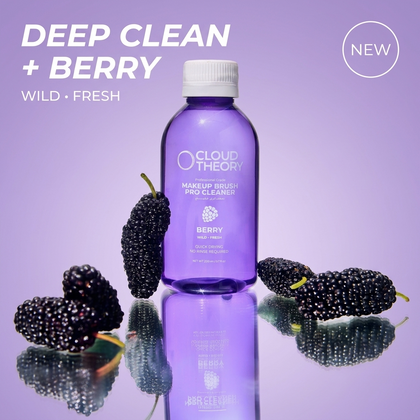 Cloud Theory Berry brush cleaner, 200ml purple bottle with blackberries