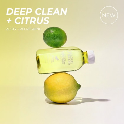 Cloud Theory Citrus brush cleaner, 200ml yellow bottle with lemon and lime